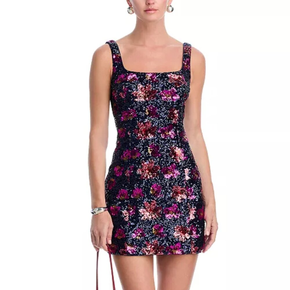 AQUA Floral Sequin Mini Dress - Size M